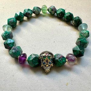 Set of2 Green Stones, Natural Stones, Bohemian Style Stretch Bracelets  Handmade